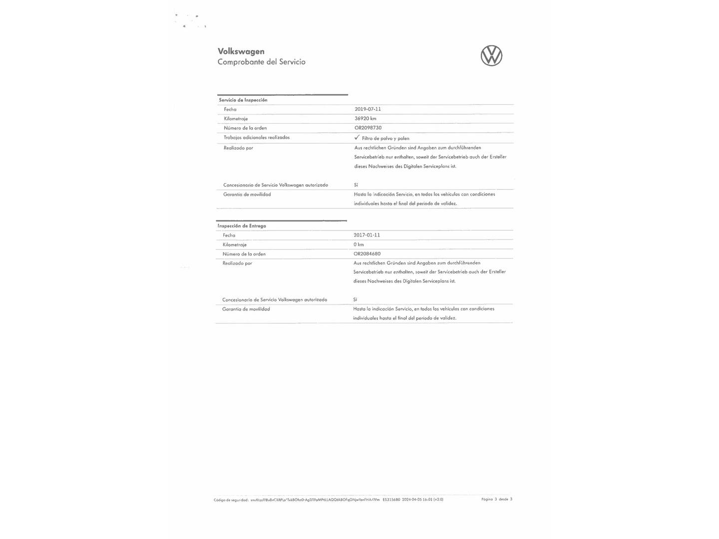 Foto del mantenimiento del Volkswagen Golf Volkswagen Golf Advance 1.4 TSI BMT (125 CV)