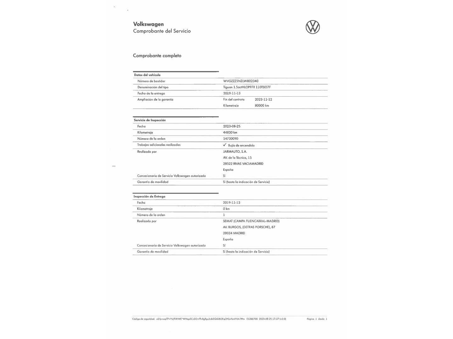 Foto del mantenimiento del Volkswagen Tiguan Volkswagen Tiguan Sport 1.5 TSI (150 CV) DSG Pack R-Line