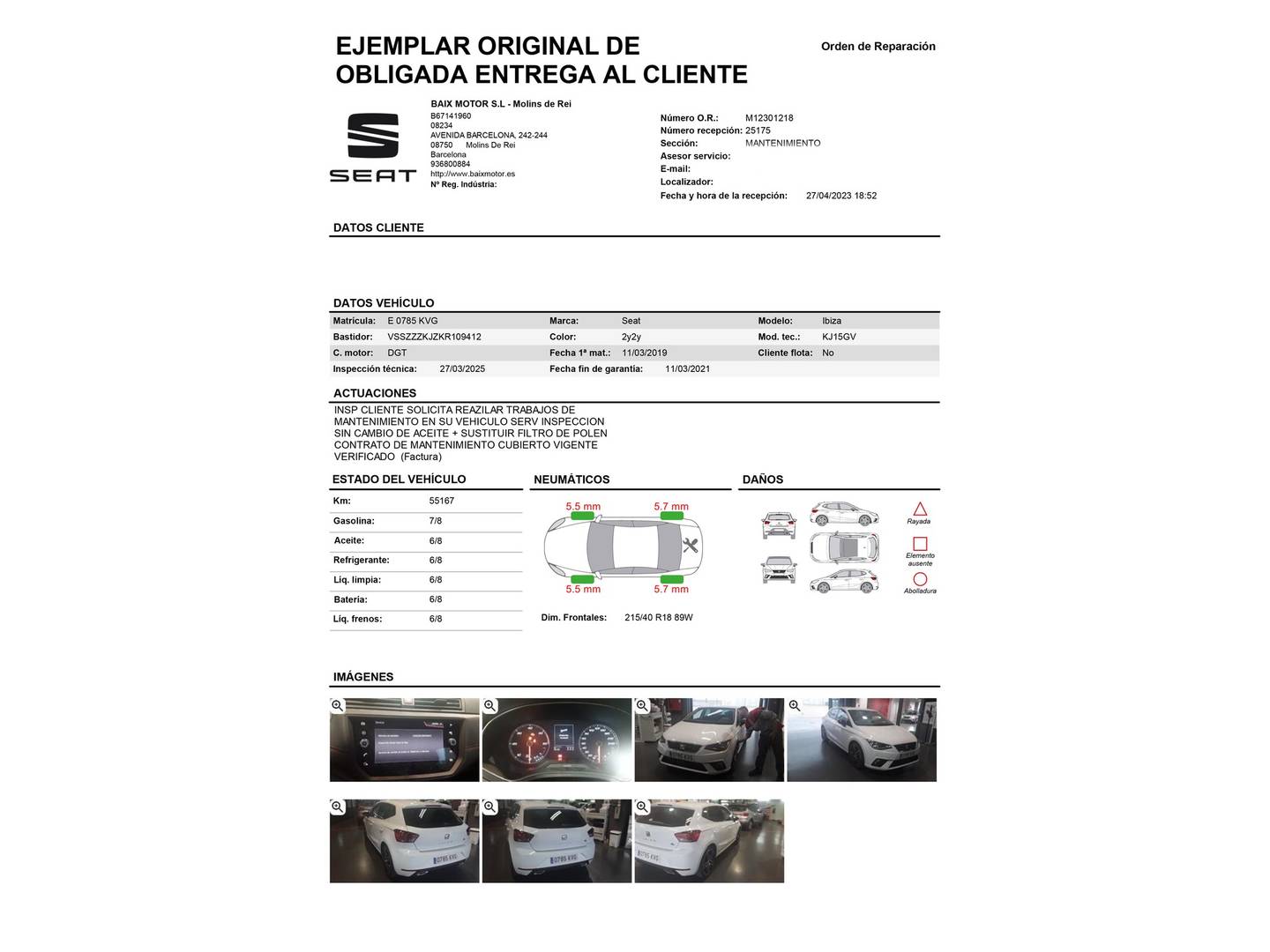Foto del mantenimiento del Seat Ibiza Seat Ibiza 1.6 TDI FR Plus (95 CV)