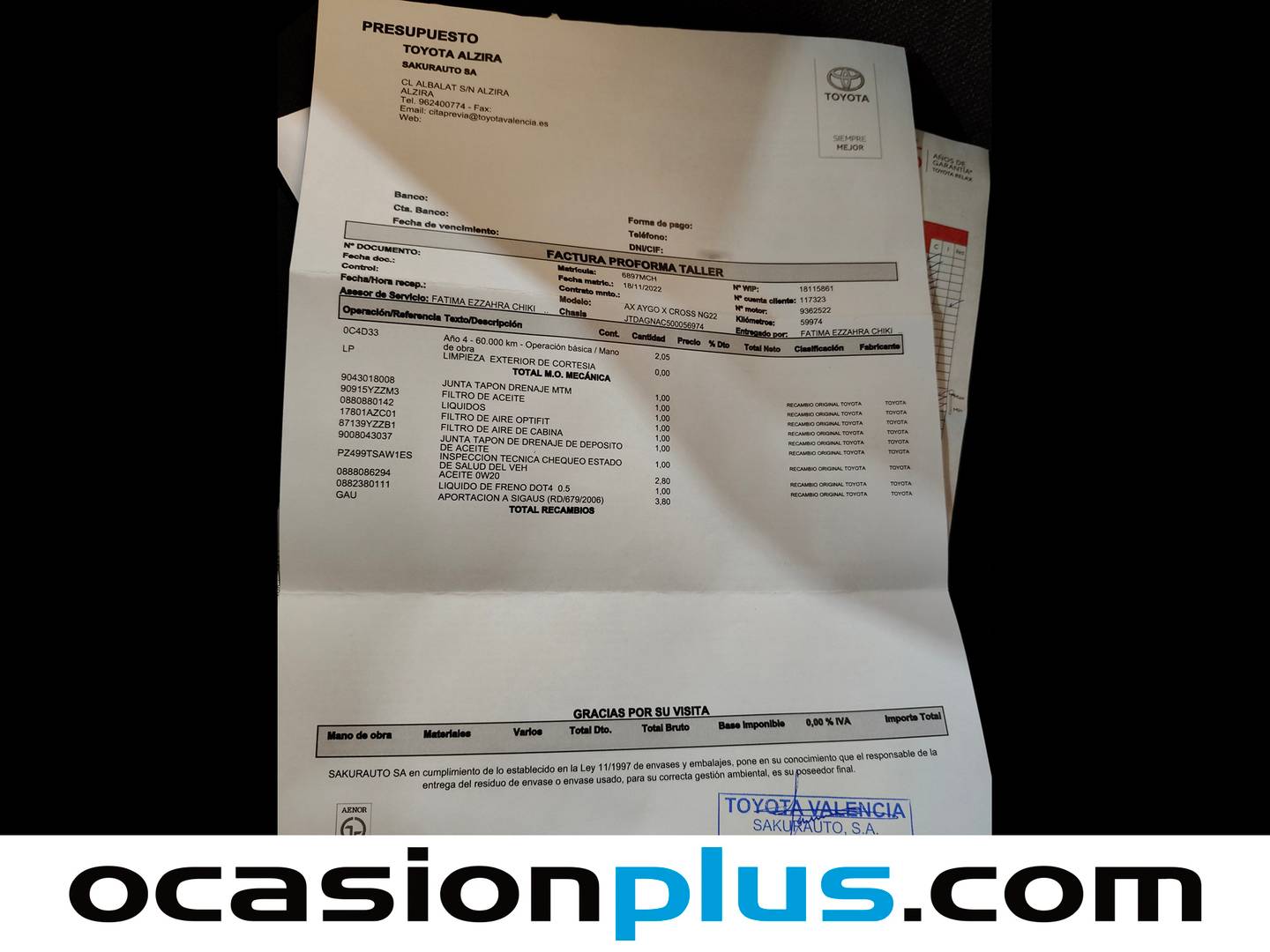 Foto del mantenimiento del Toyota Aygo Toyota Aygo 1.0 70 x-play  (72 CV)