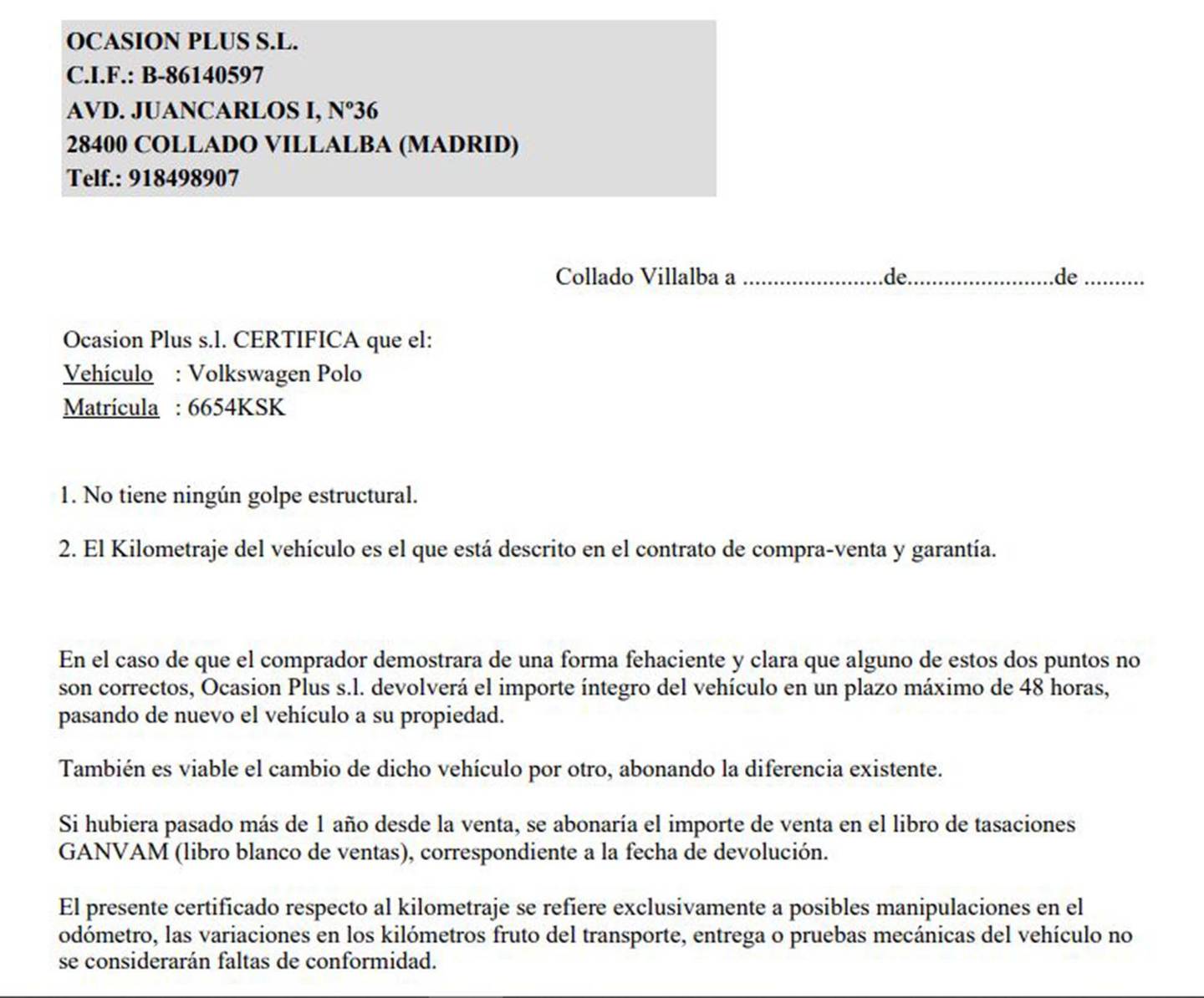 Foto del certificado del Volkswagen Polo Volkswagen Polo Edition 1.0  (80 CV)