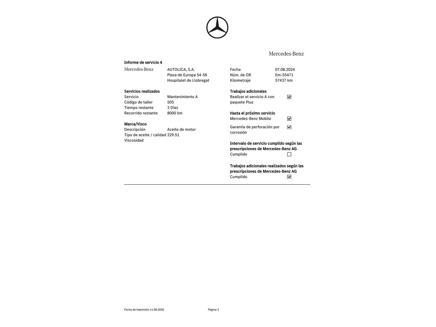 Foto del mantenimiento del Mercedes Clase C Mercedes Clase C C 200  (184 CV)