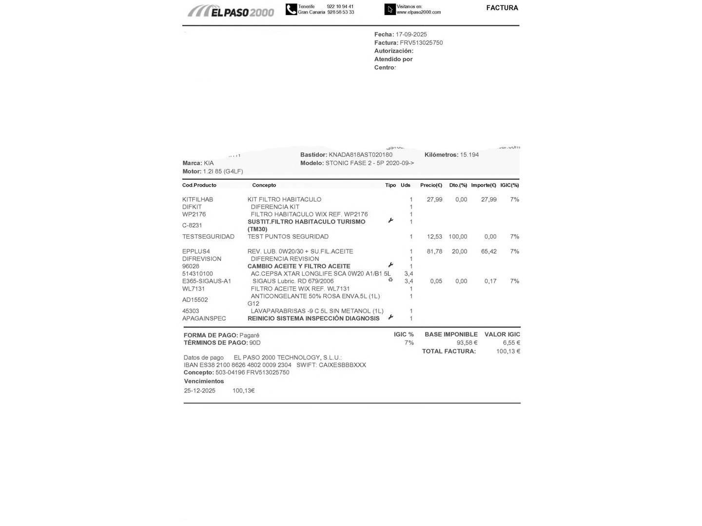 Foto del mantenimiento del KIA Stonic KIA Stonic 1.2 DPi Drive (79 CV)