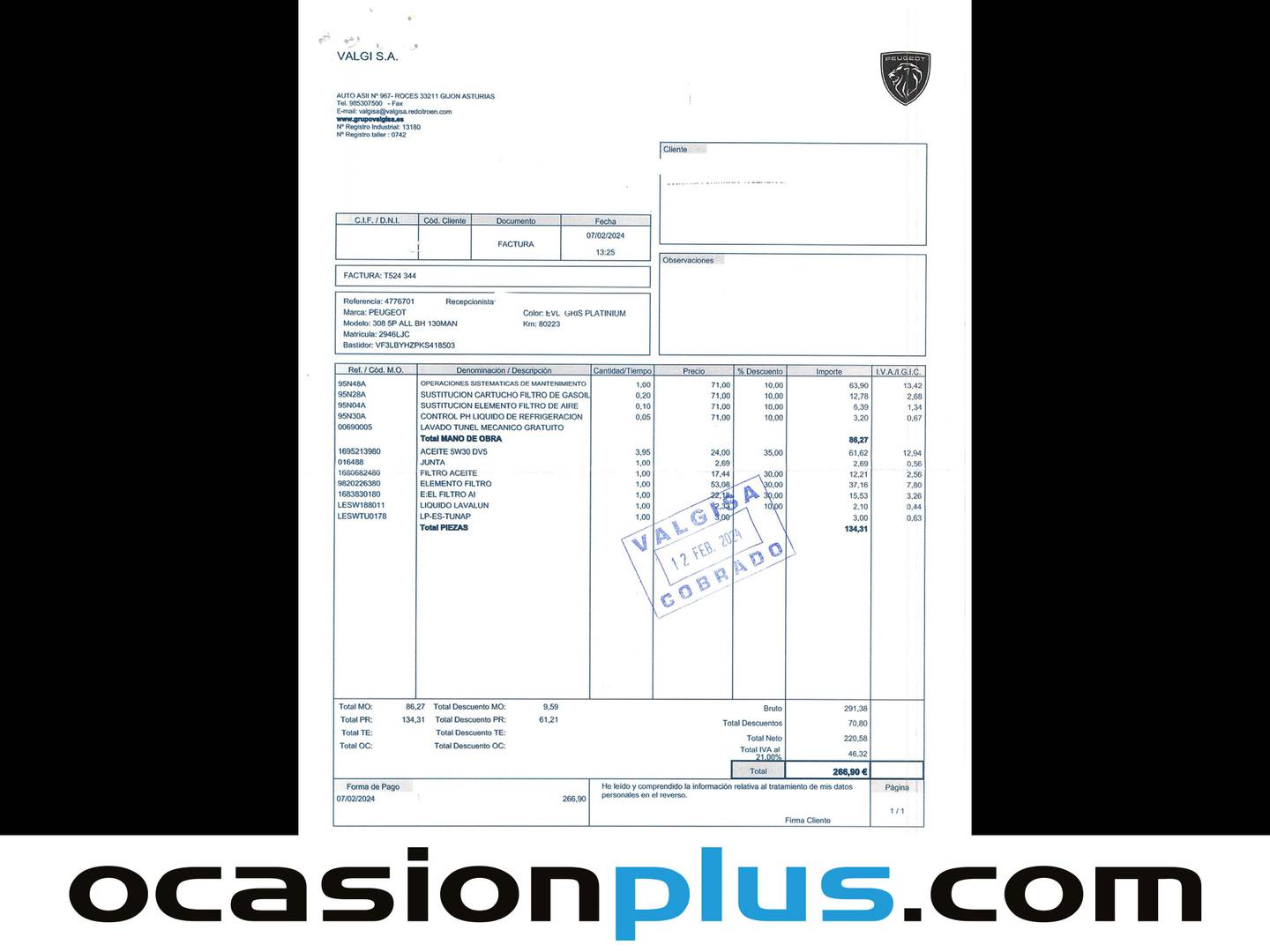 Foto del mantenimiento del Peugeot 308 Peugeot 308 BlueHDi 130 S&S Allure (130 CV)