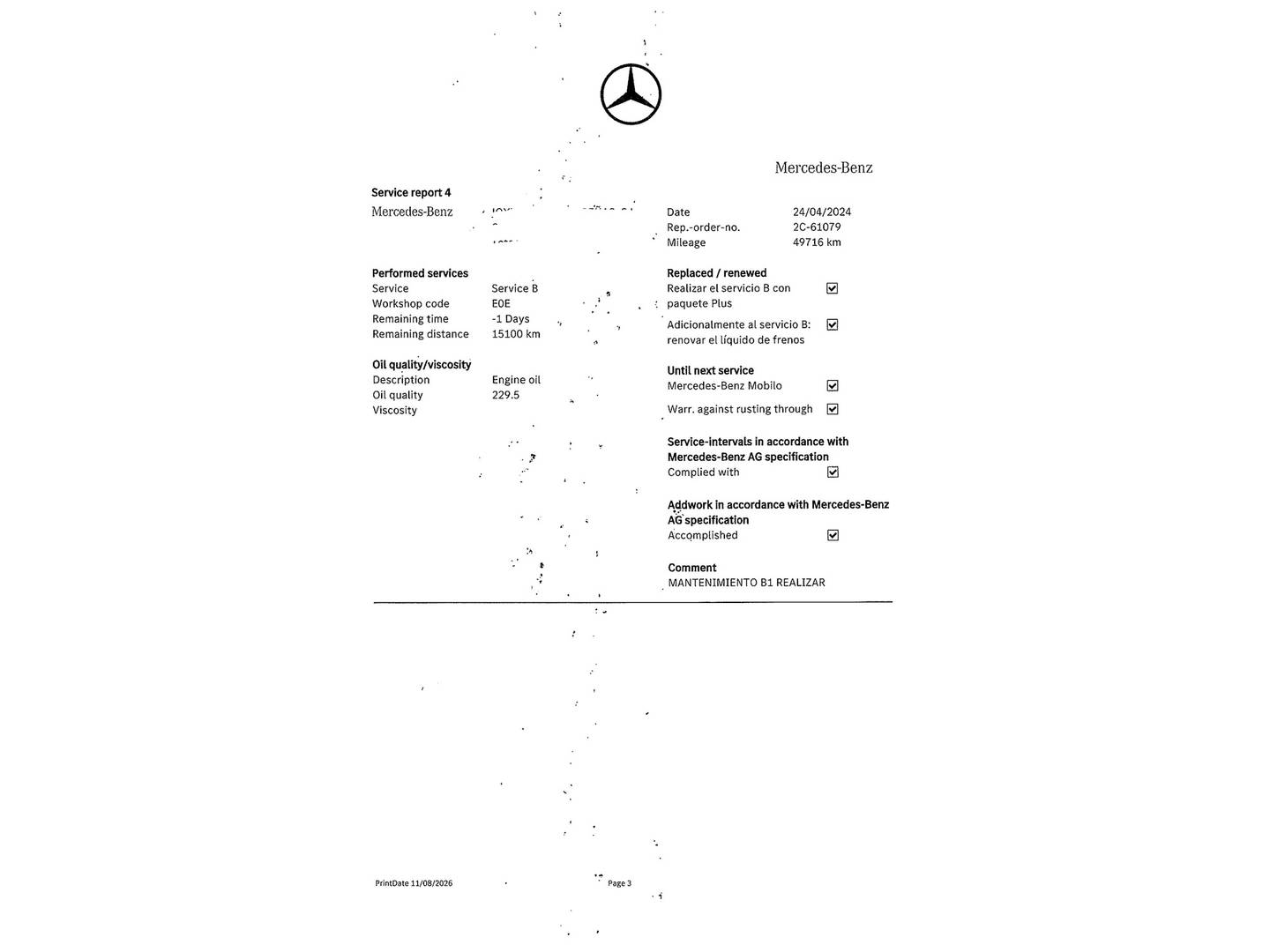 Foto del mantenimiento del Mercedes GLA Mercedes GLA 180 (122 CV)