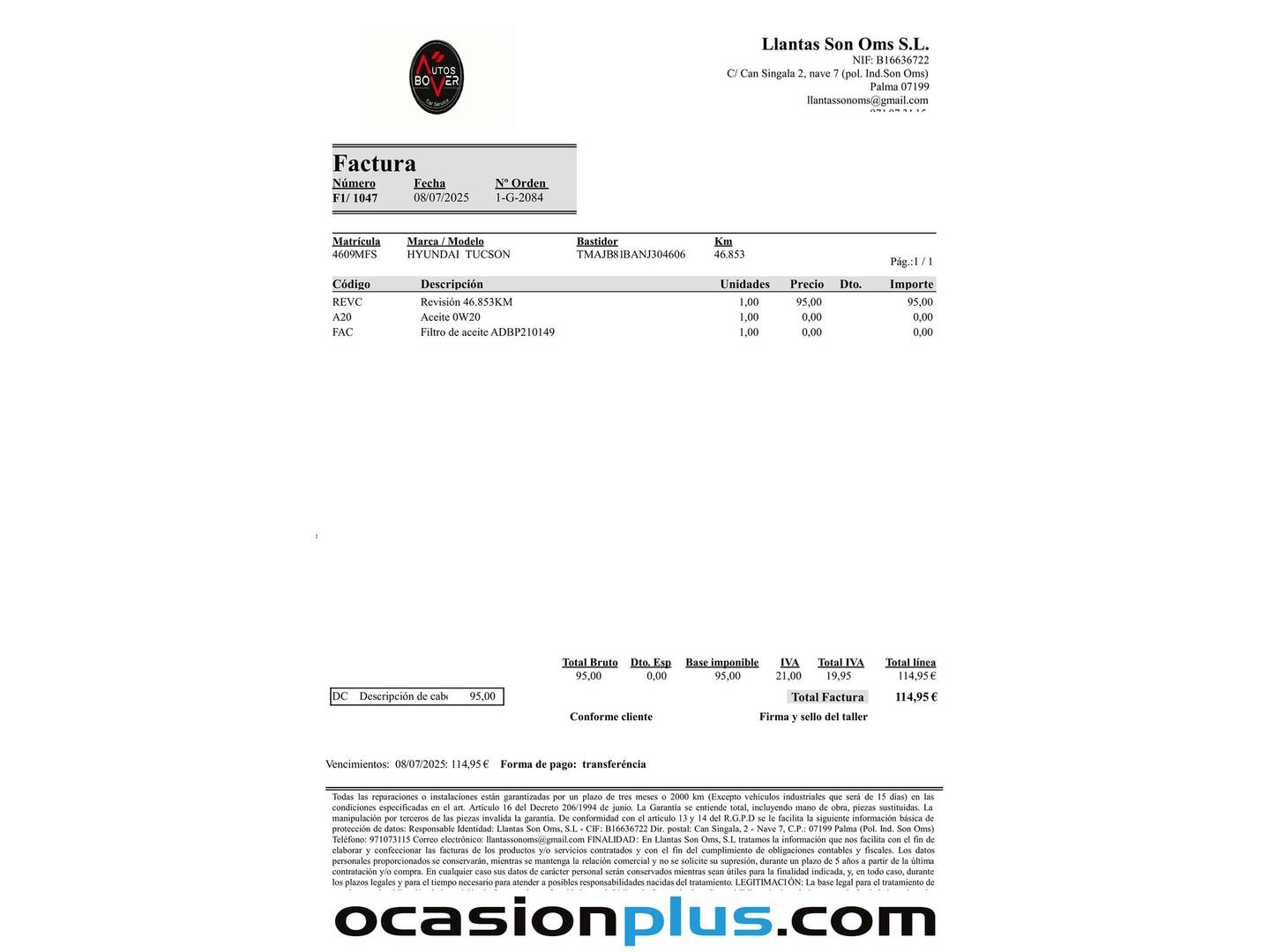 Foto del mantenimiento del Hyundai Tucson Hyundai Tucson 1.6 TGDI Klass 4x2 (150 CV)