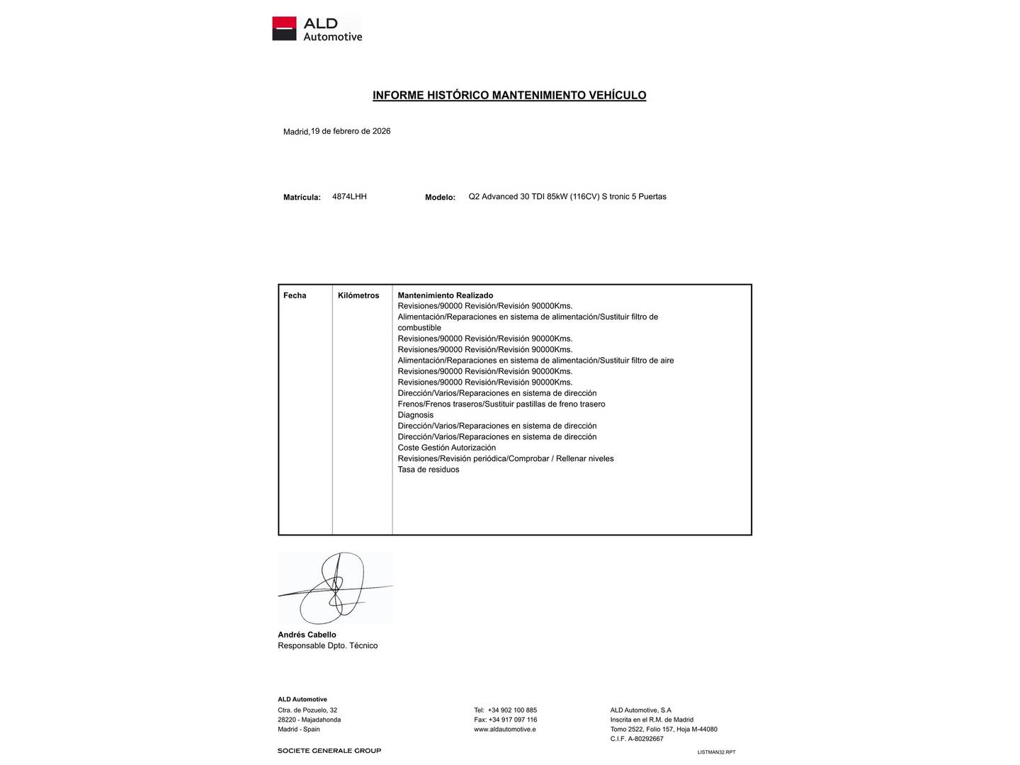 Foto del mantenimiento del Audi Q2 Audi Q2 Advanced 30 TDI (116 CV) S tronic