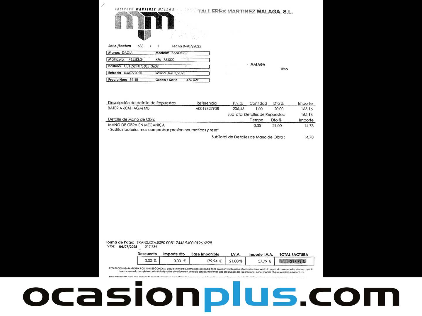 Foto del mantenimiento del Dacia Sandero Dacia Sandero Stepway TCe (90 CV) GLP