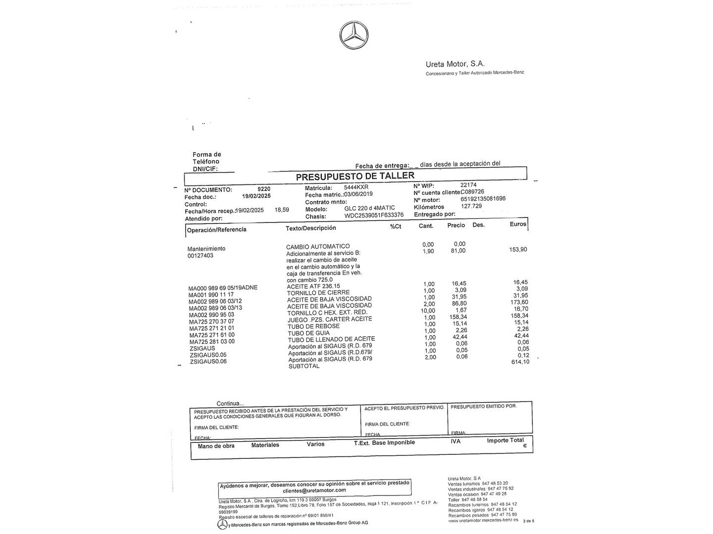 Foto del mantenimiento del Mercedes Clase GLC Mercedes GLC 220 d 4Matic (170 CV)