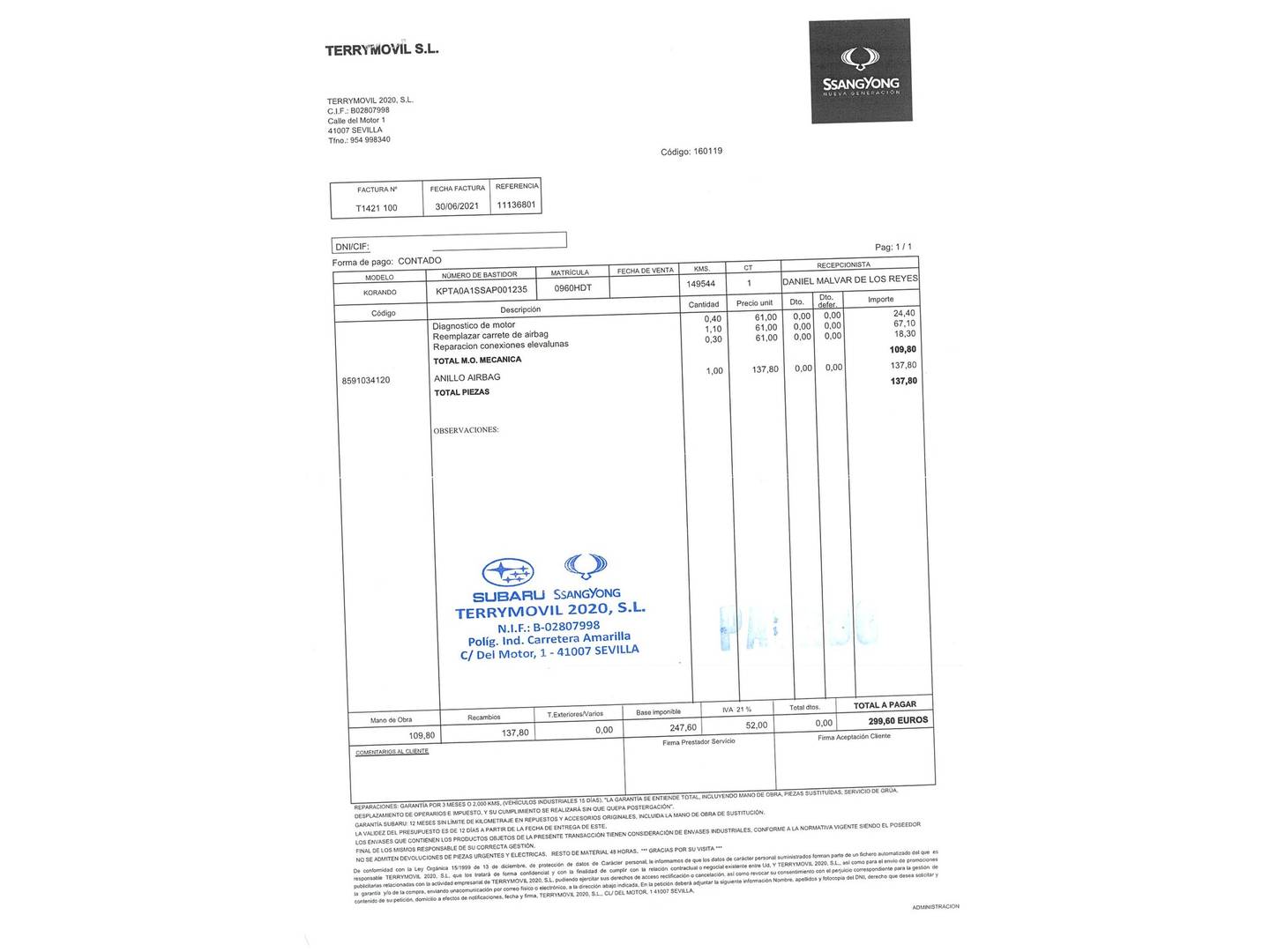 Foto del mantenimiento del SsangYong Korando SsangYong Korando D20T Premium 4x2 (175 CV)