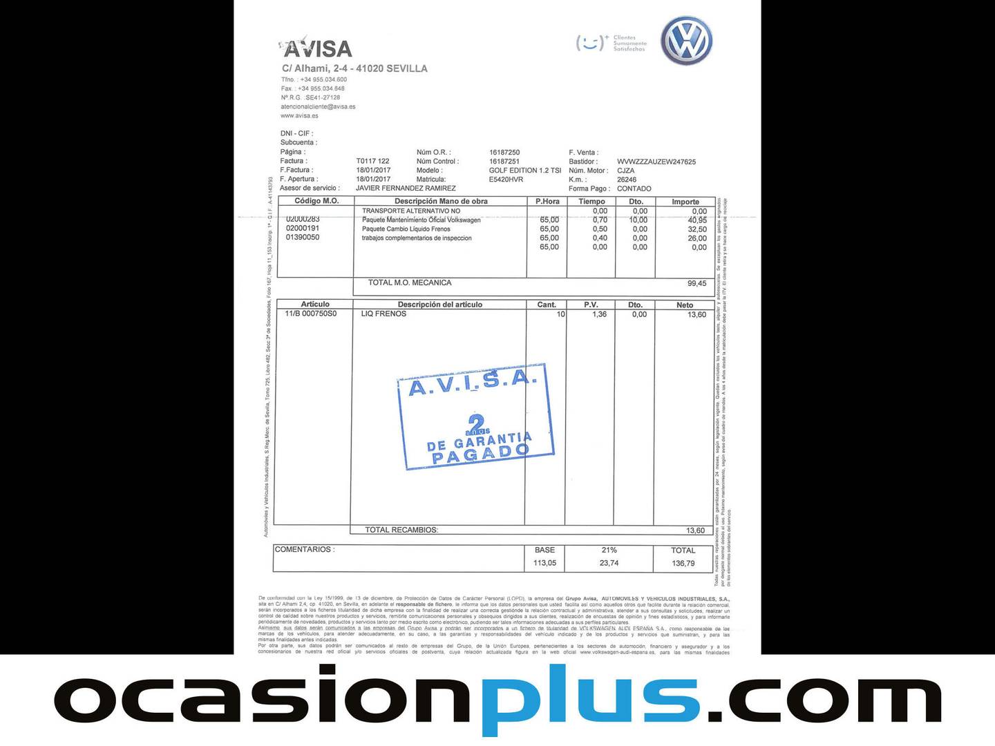 Foto del mantenimiento del Volkswagen Golf Volkswagen Golf Edition 1.2 TSI BMT (105 CV)