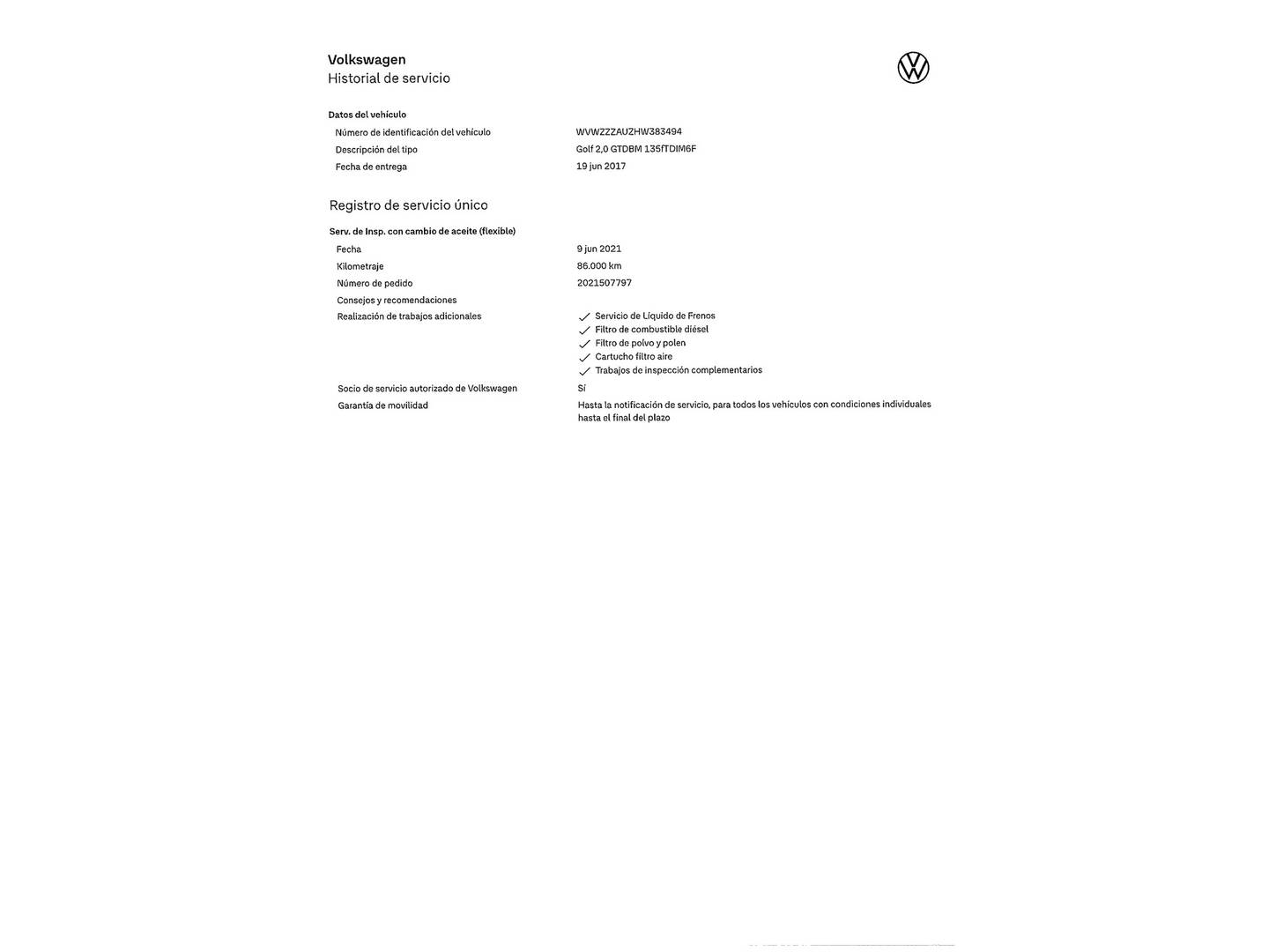 Foto del mantenimiento del Volkswagen Golf Volkswagen Golf GTD 2.0 TDI (184 CV)