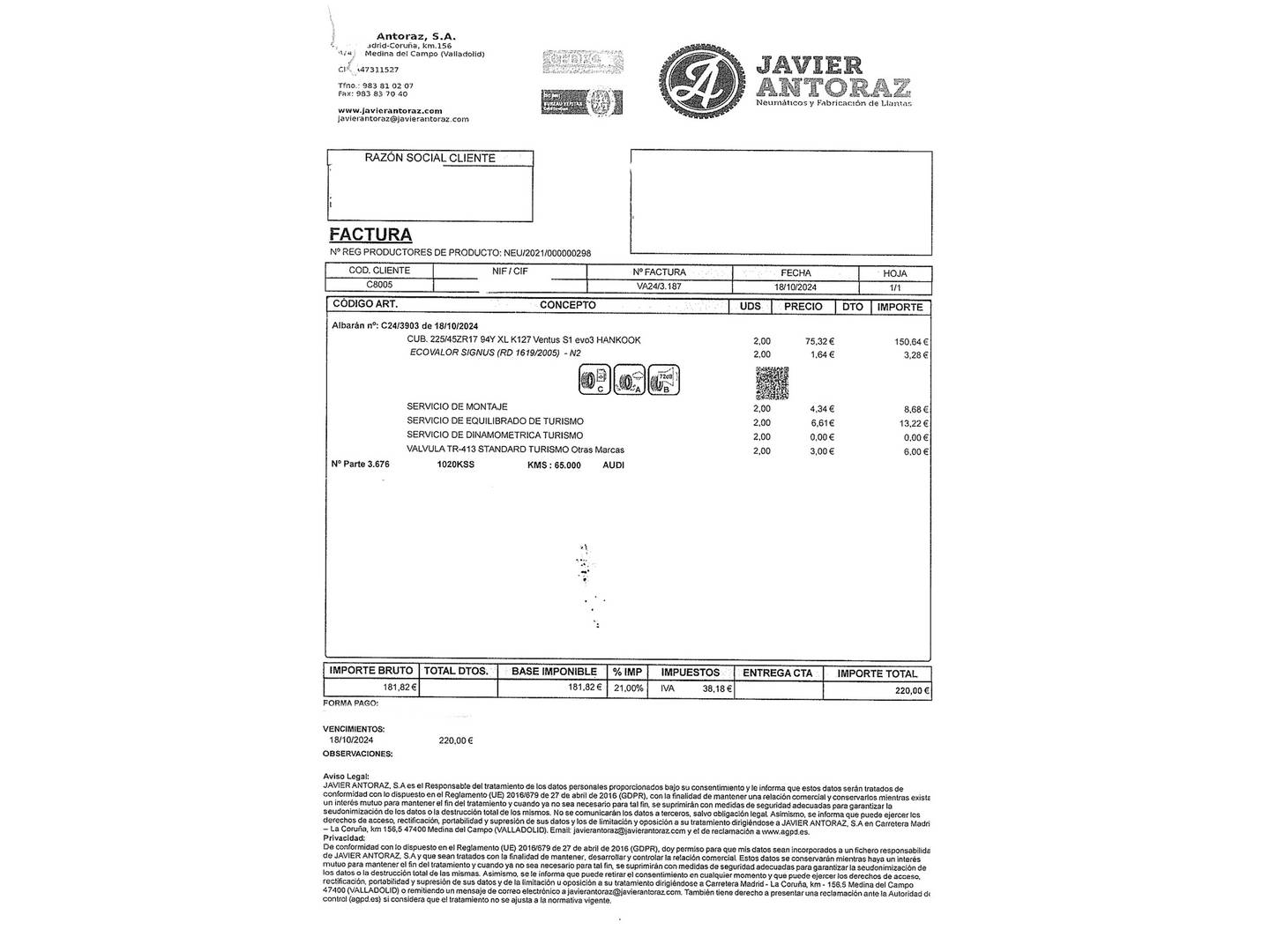Foto del mantenimiento del Audi A3 Audi A3 Sportback Design 35 TFSI (150 CV) S Tronic