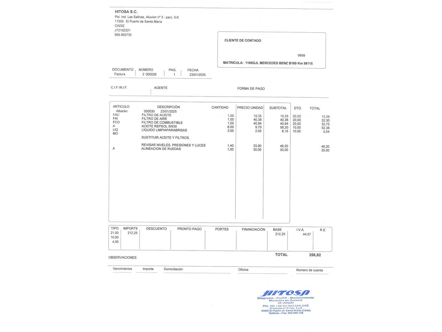 Foto del mantenimiento del Mercedes Clase B Mercedes-Benz Clase B B 180 CDI (109 CV)