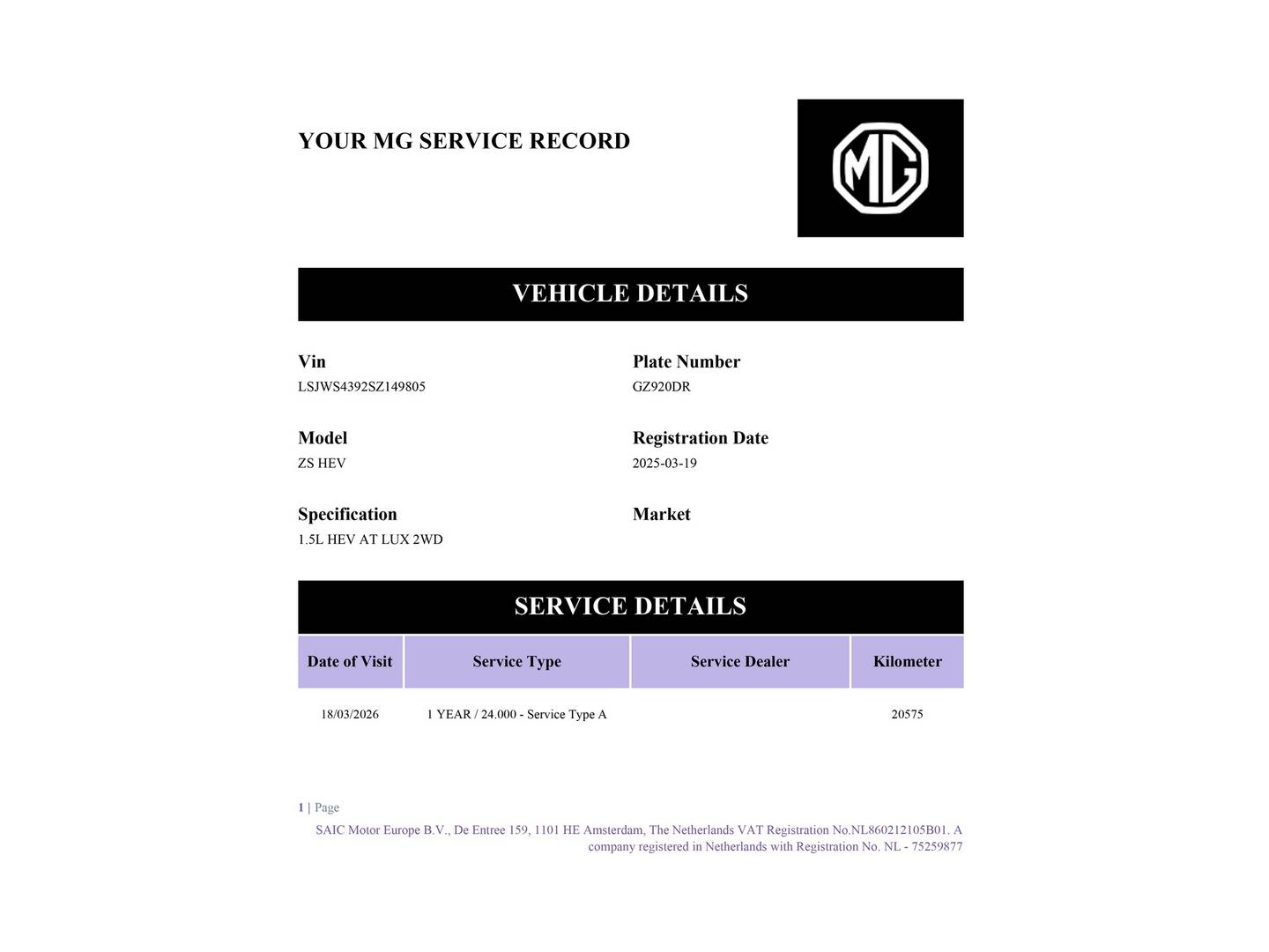 Foto del mantenimiento del MG ZS MG ZS 1.5 Hybrid+ Luxury (197 CV)