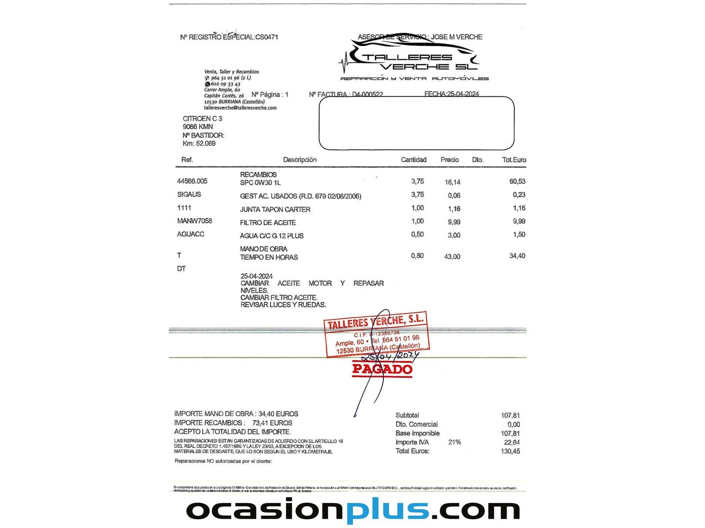 Foto del mantenimiento del Citroën C3 Citroën C3 PureTech 82 Shine (82 CV)