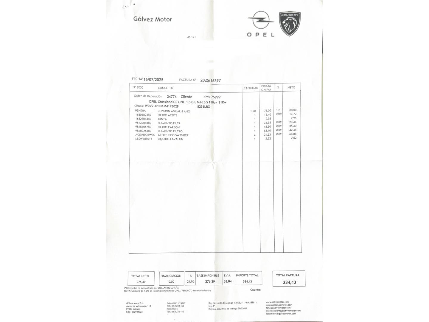 Foto del mantenimiento del Opel Crossland Opel Crossland 1.5D GS Line (110 CV)