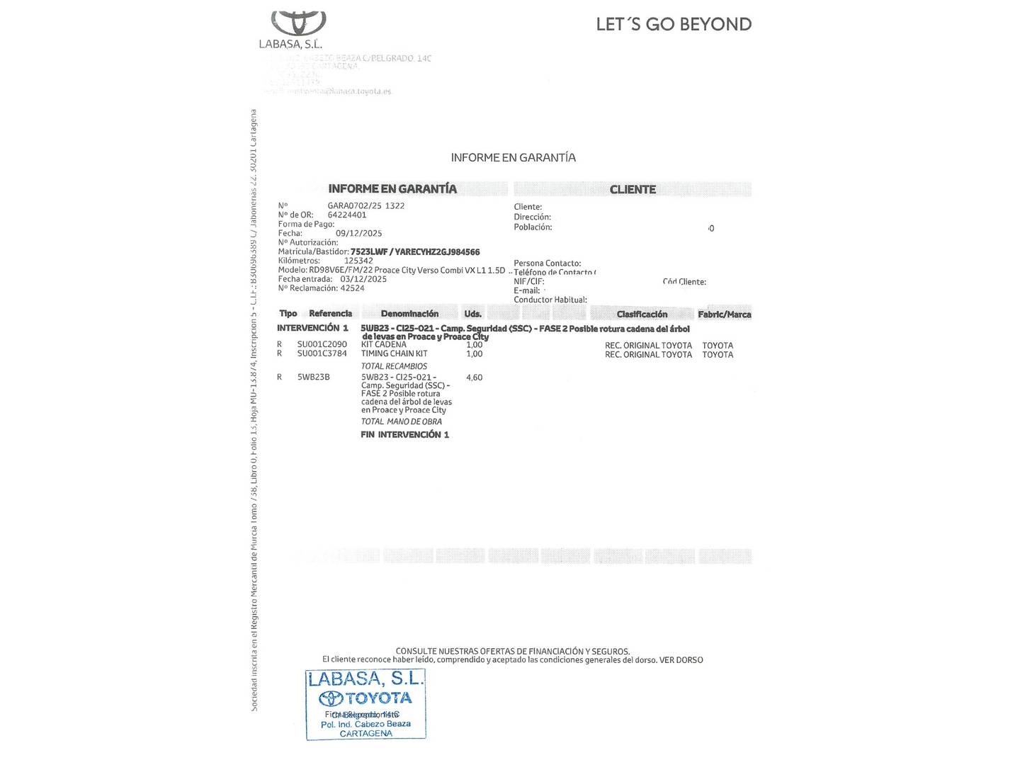 Foto del certificado del Toyota Proace City Verso Toyota Proace City Verso 1.5D Family Active L1 (131 CV)
