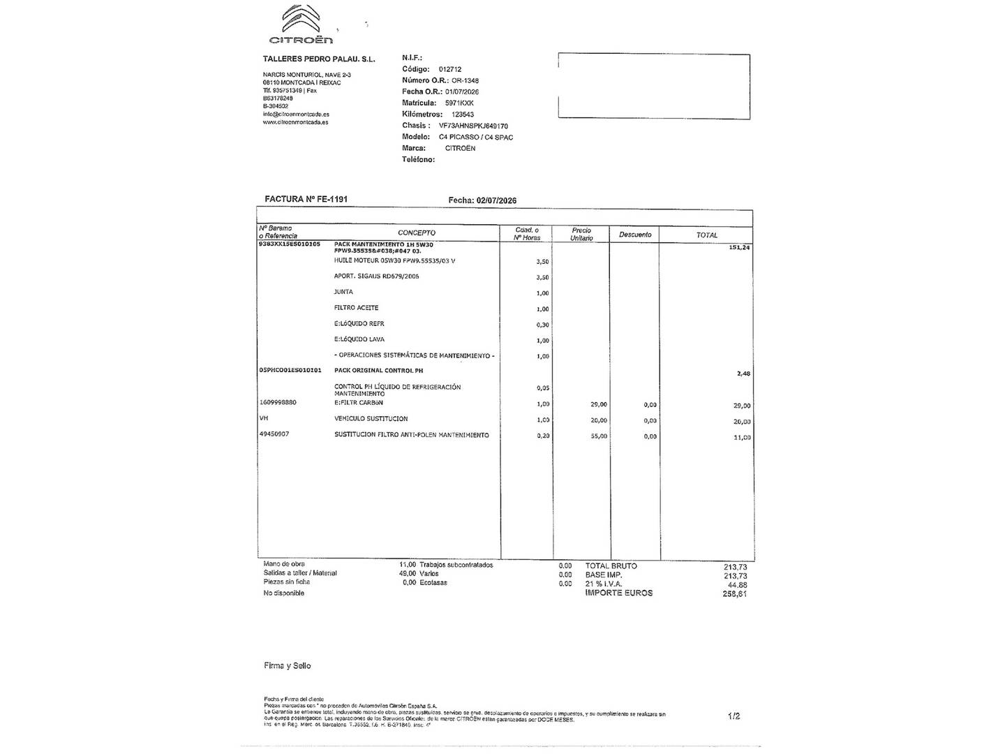 Foto del mantenimiento del Citroën Grand C4 Spacetourer Citroën Grand C4 Spacetourer PureTech 130 S&S Feel (130 CV) 7 Plazas