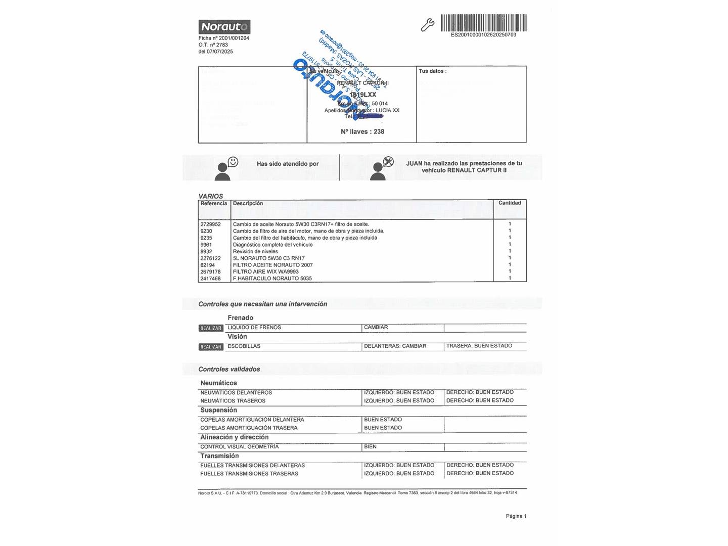 Foto del mantenimiento del Renault Captur Renault Captur Zen TCe (90 CV)