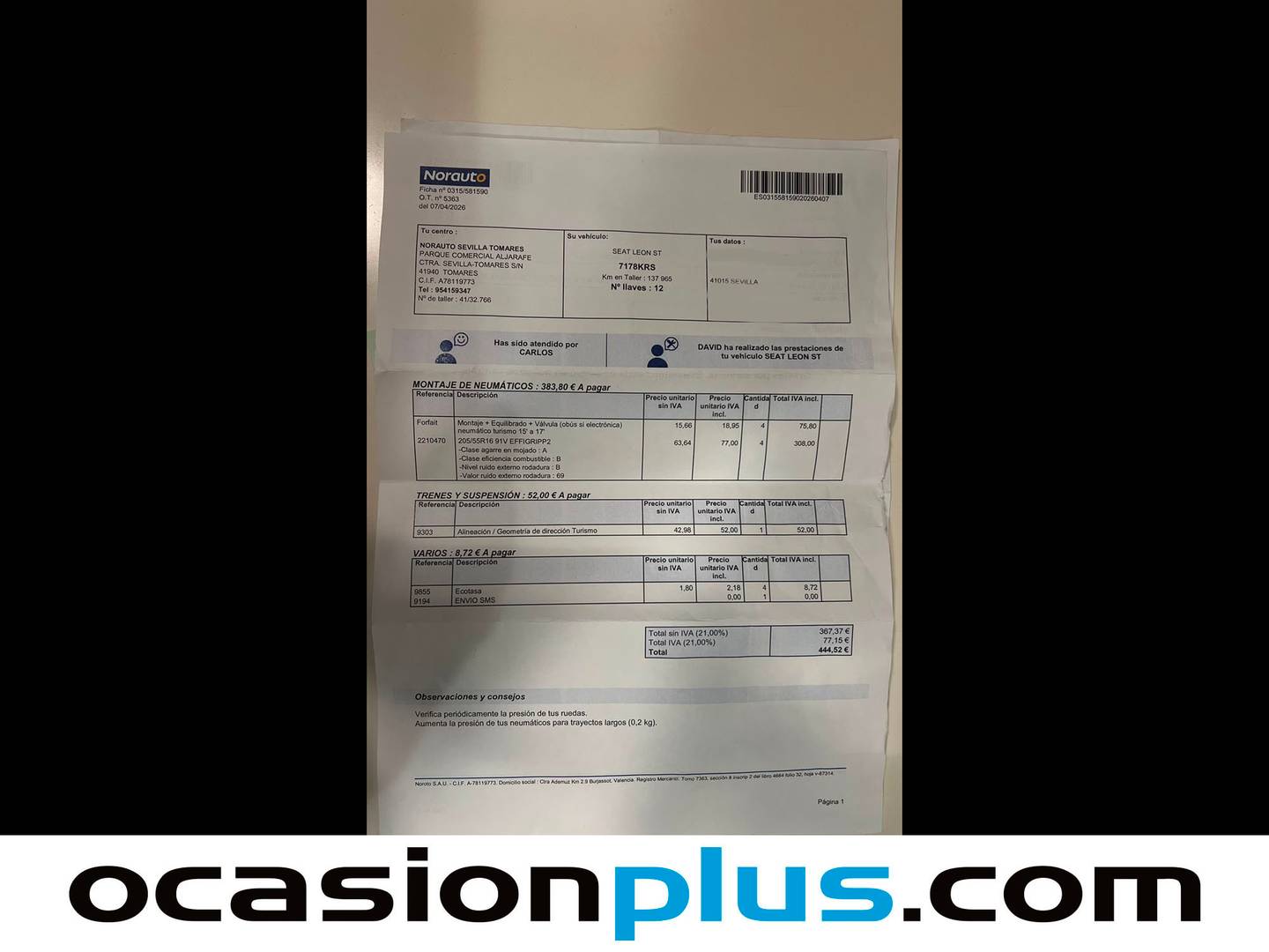 Foto del mantenimiento del Seat León Seat León ST 1.6 TDI S&S Style (115 CV)