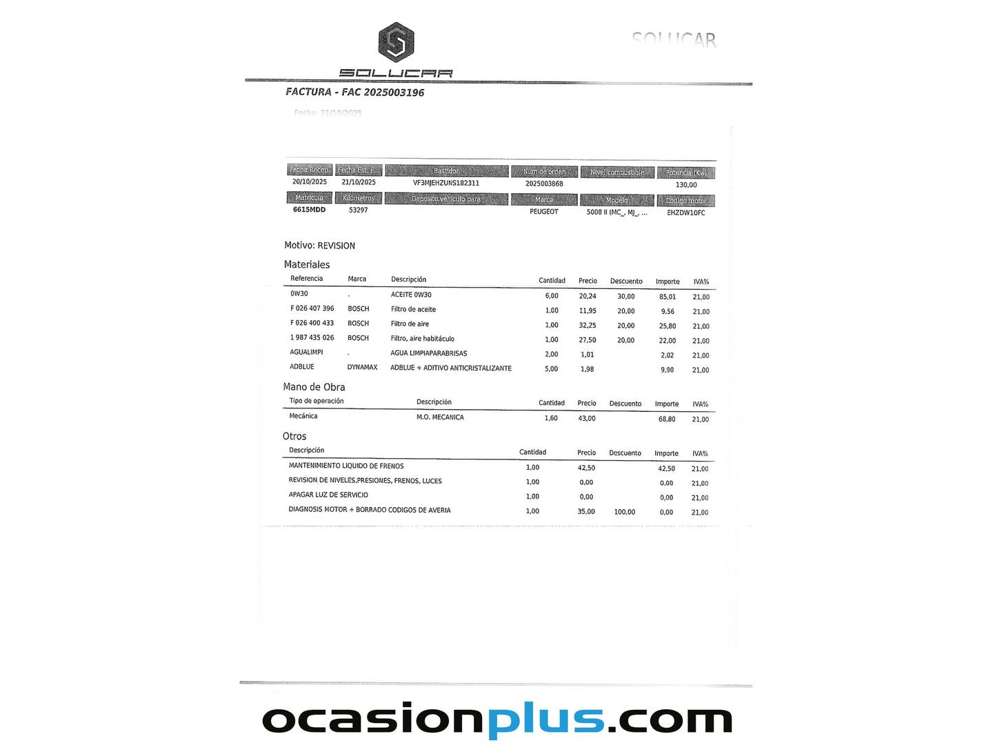 Foto del mantenimiento del Peugeot 5008 Peugeot 5008 BlueHDI 180 S&S Allure Pack EAT8 (180 CV) 7 Plazas