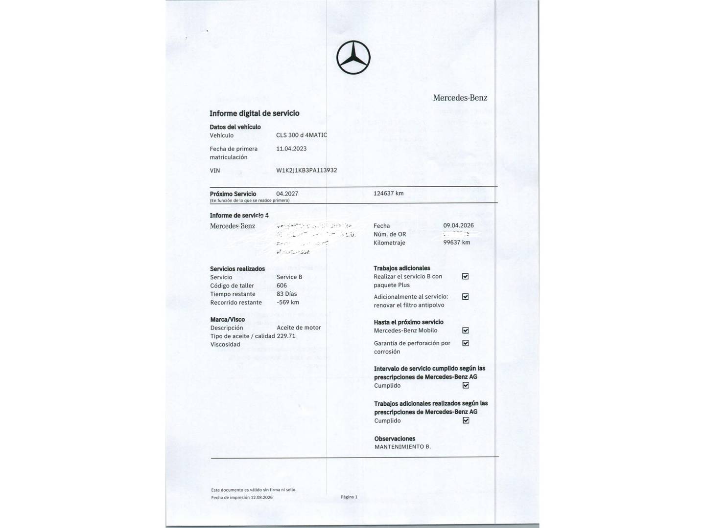 Foto del mantenimiento del Mercedes CLS Mercedes Clase CLS CLS 300 d 4Matic (265 CV) Pack AMG