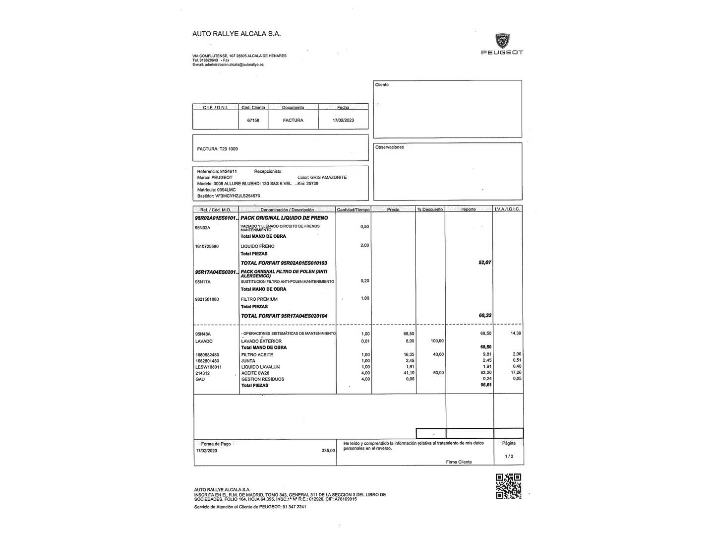 Foto del mantenimiento del Peugeot 3008 Peugeot 3008 BlueHDI 130 S&S Allure (130 CV)
