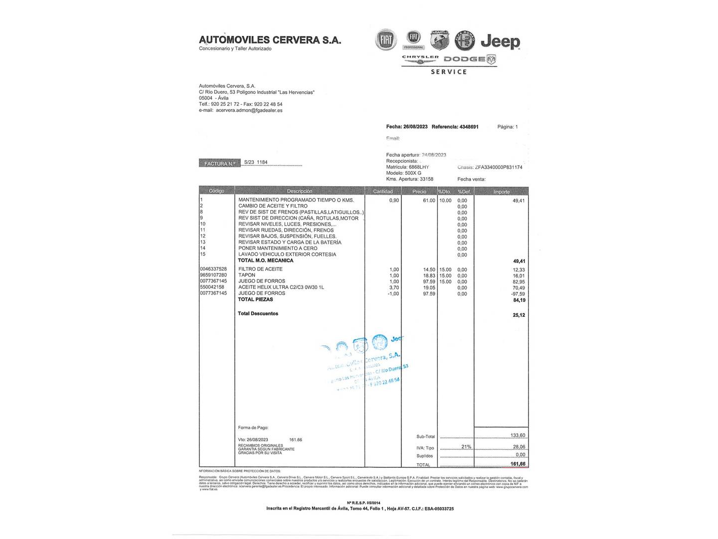 Foto del mantenimiento del Fiat 500X Fiat 500X 1.0 Firefly Sport (120 CV)
