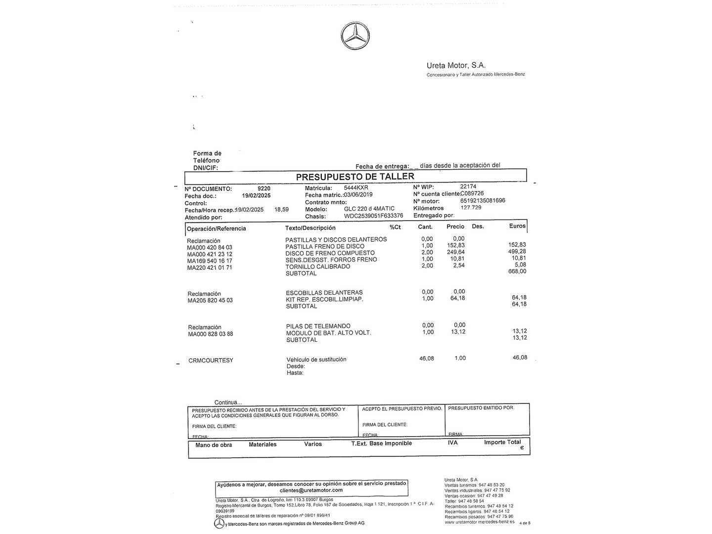 Foto del mantenimiento del Mercedes Clase GLC Mercedes GLC 220 d 4Matic (170 CV)