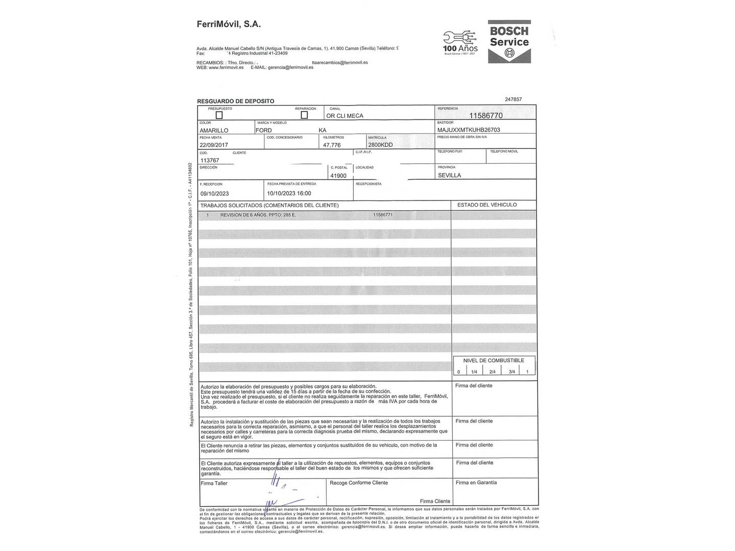 Foto del mantenimiento del Ford Ka+ Ford Ka+ 1.2 Ti-VCT Ultimate (85 CV)