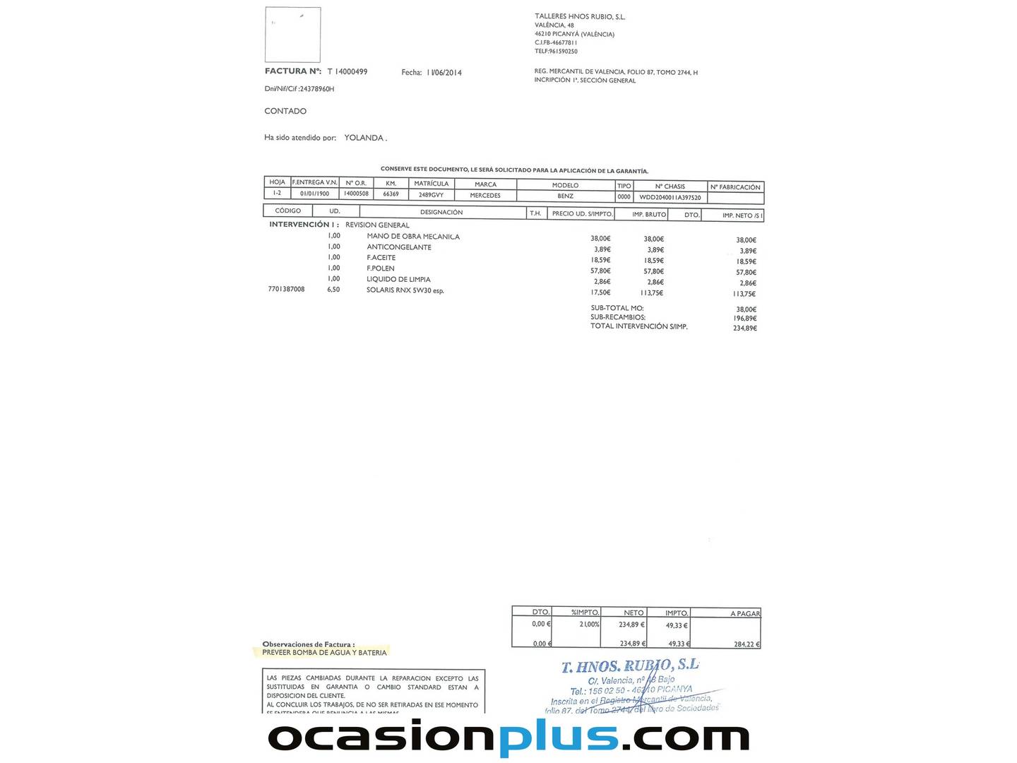 Foto del mantenimiento del Mercedes Clase C Mercedes Clase C CDI Blue Efficiency Avantgarde (136 CV)