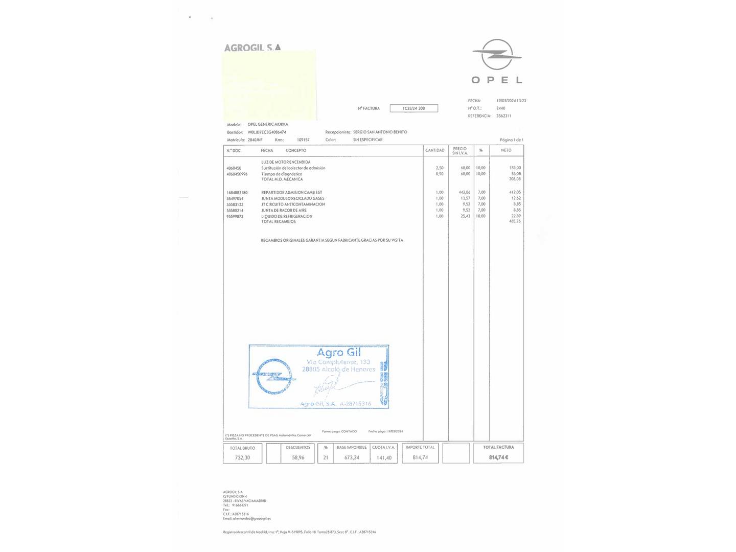 Foto del mantenimiento del Opel Mokka Opel Mokka 1.6 CDTI S&S Excellence 4X4 (136 CV)