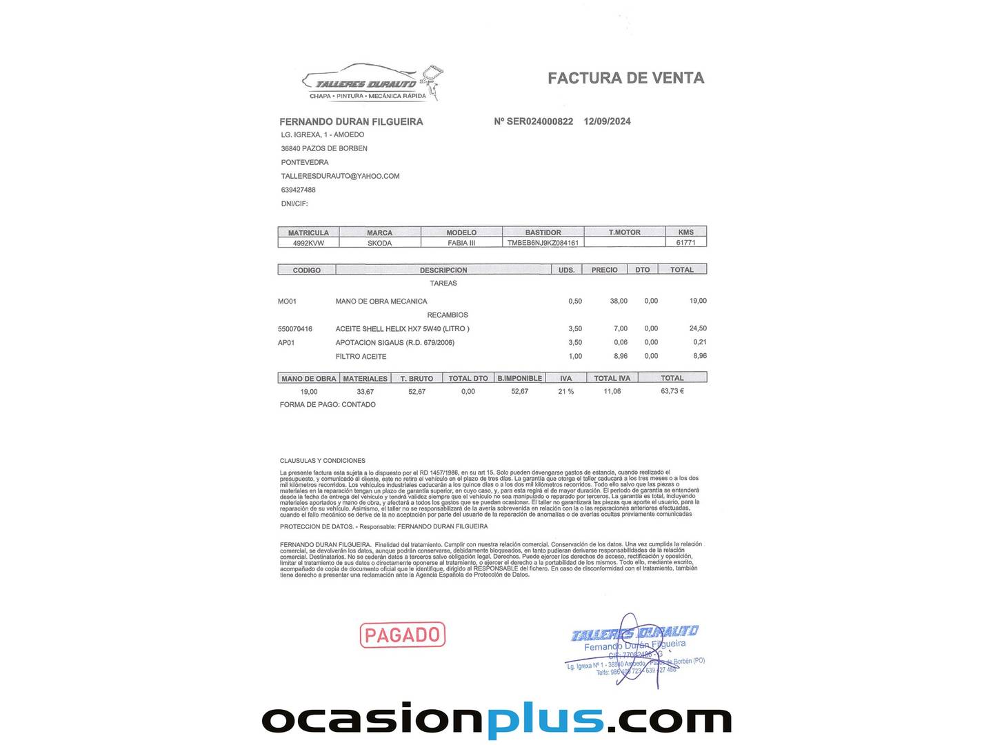 Foto del mantenimiento del Skoda Fabia Skoda Fabia 1.0 MPI Like (75 CV)