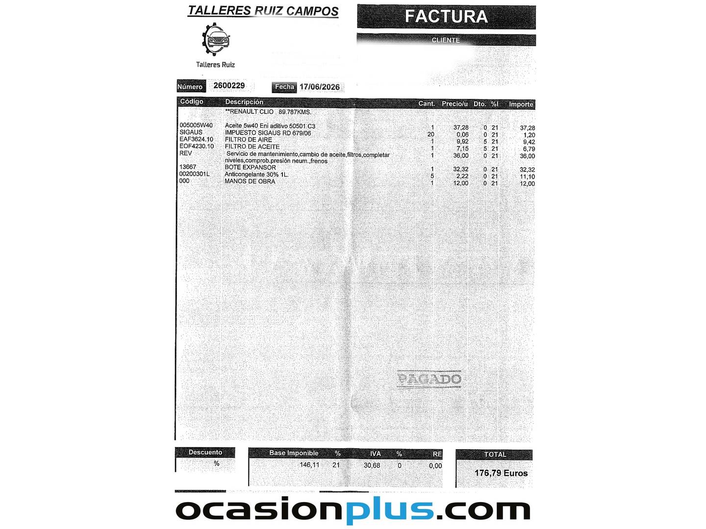 Foto del mantenimiento del Renault Clio Renault Clio Business TCe (75 CV)
