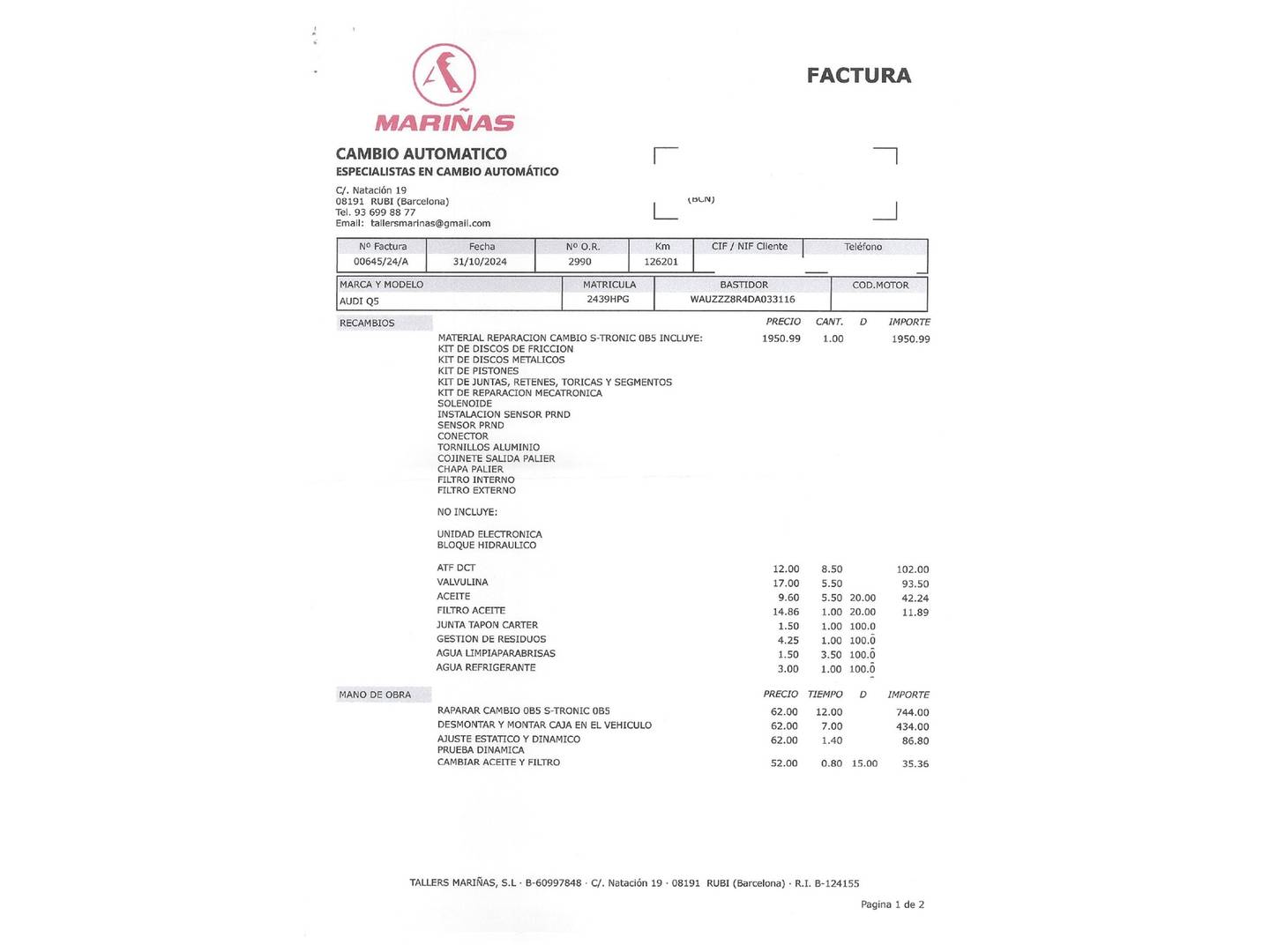 Foto del mantenimiento del Audi Q5 Audi Q5 Ambition 2.0 TDI quattro (177 CV) S tronic