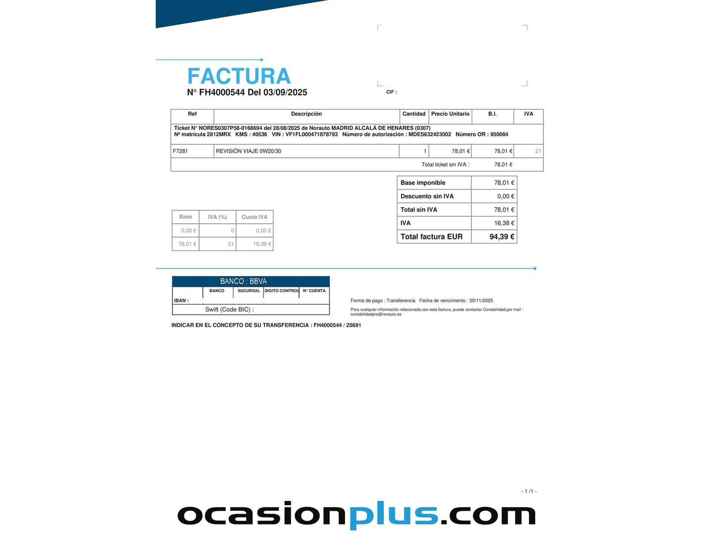 Foto del mantenimiento del Renault Trafic Renault Trafic Furgon L1H1 Blue dCi 96 kW (130 CV)