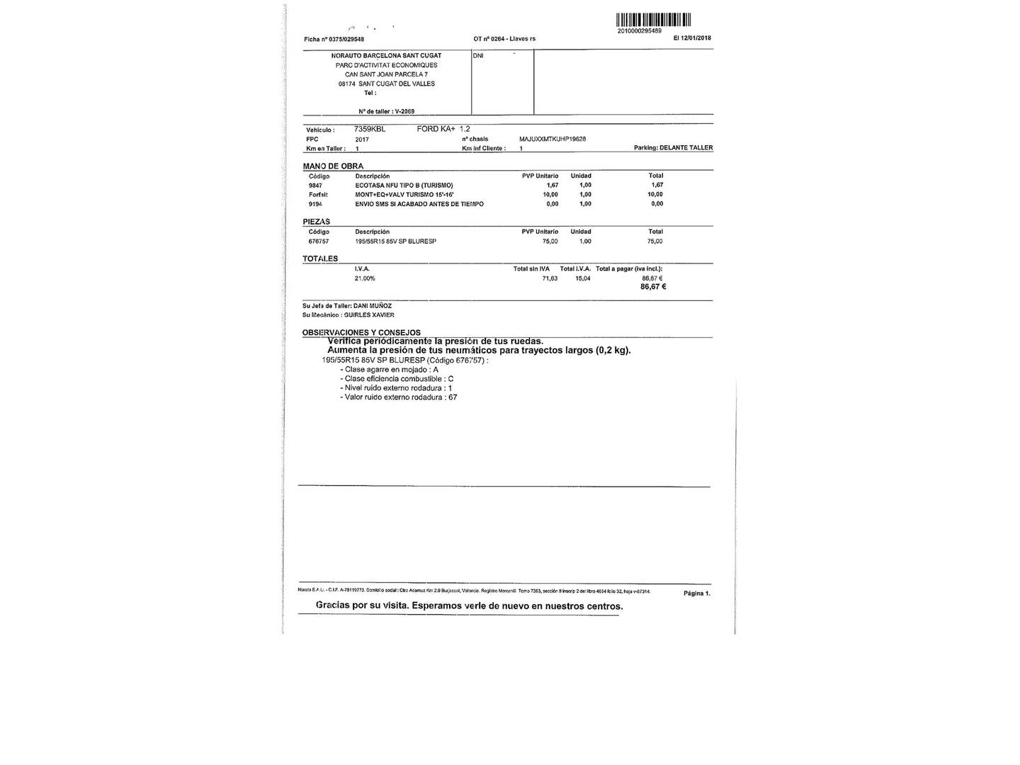 Foto del mantenimiento del Ford Ka+ Ford Ka+ 1.2 Ti-VCT Ultimate (85 CV)