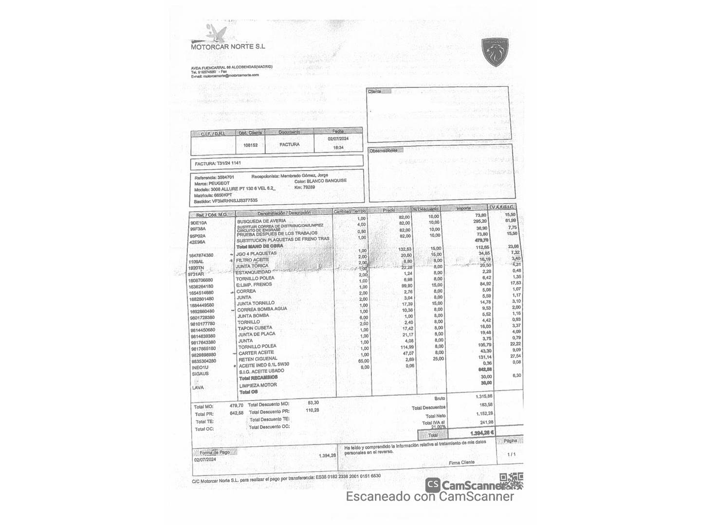 Foto del mantenimiento del Peugeot 3008 Peugeot 3008 PureTech 130 S&S Allure (130 CV)