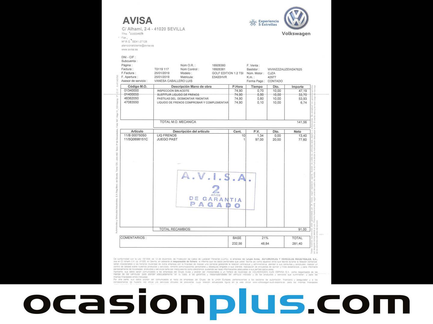Foto del mantenimiento del Volkswagen Golf Volkswagen Golf Edition 1.2 TSI BMT (105 CV)