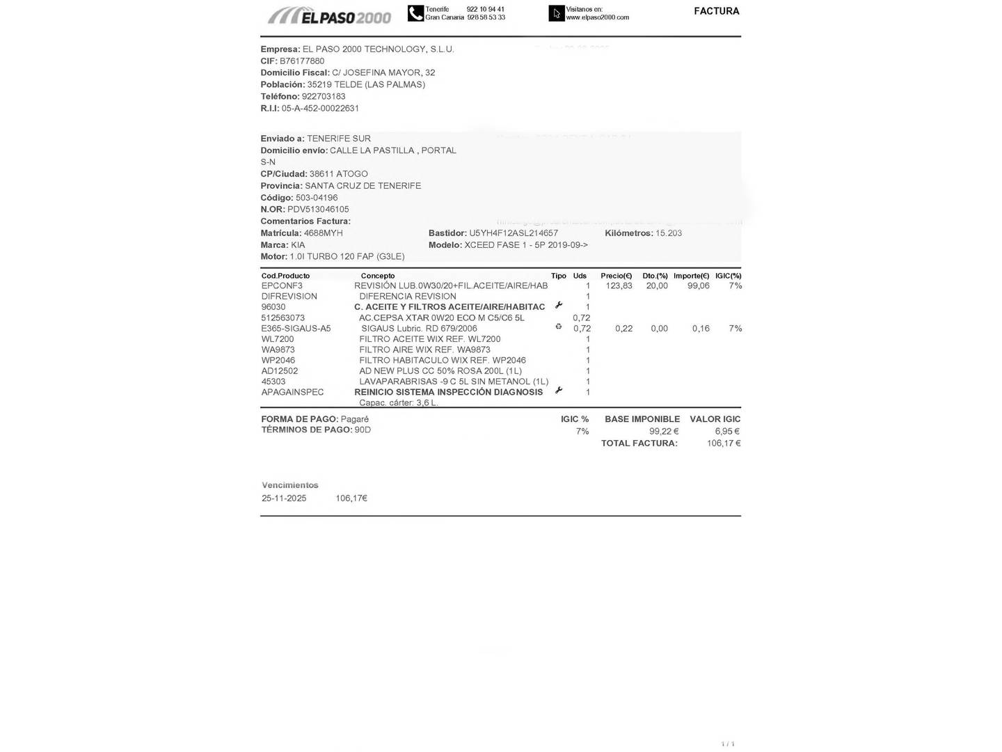 Foto del mantenimiento del KIA XCeed KIA XCeed 1.0 T-GDi Drive (100 CV)