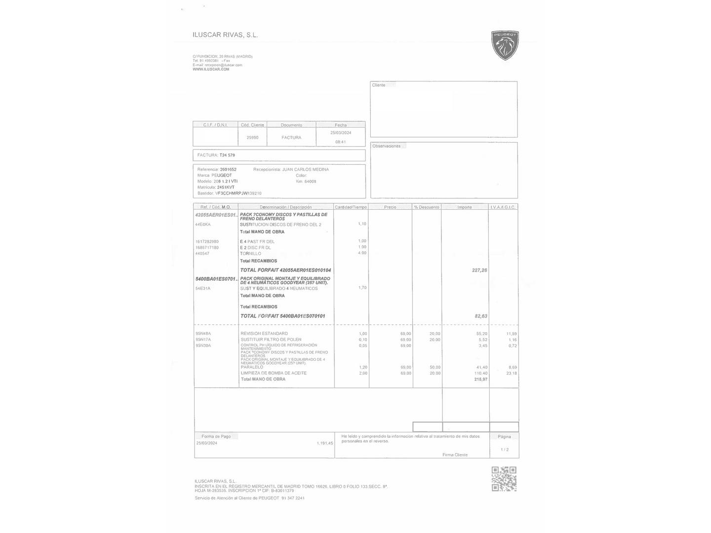Foto del mantenimiento del Peugeot 208 Peugeot 208 PureTech Signature (82 CV)