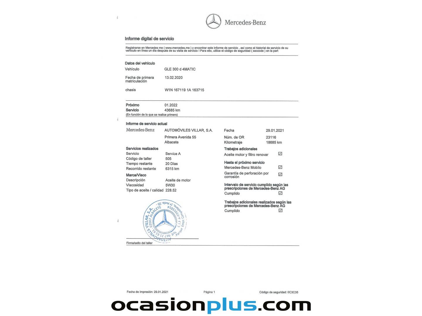 Foto del mantenimiento del Mercedes GLE Mercedes GLE GLE 300 d 4Matic (245 CV) Pack  AMG 7 Plazas