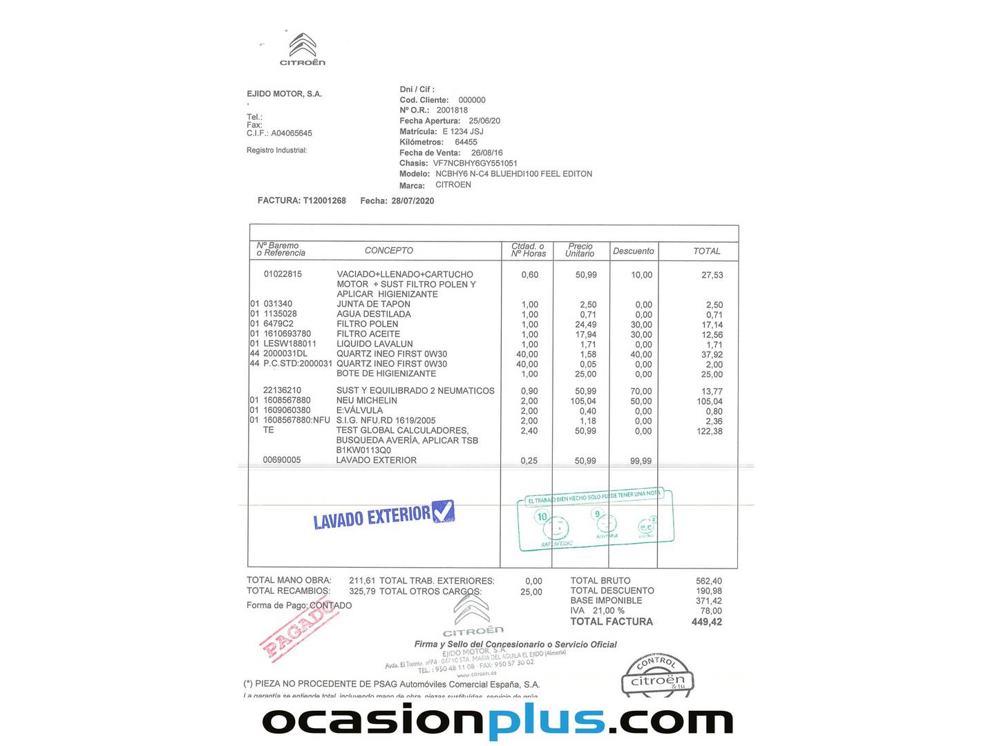 Foto del mantenimiento del Citroën C4 Citroën C4 BlueHDi 100 Live Edition (99 CV)