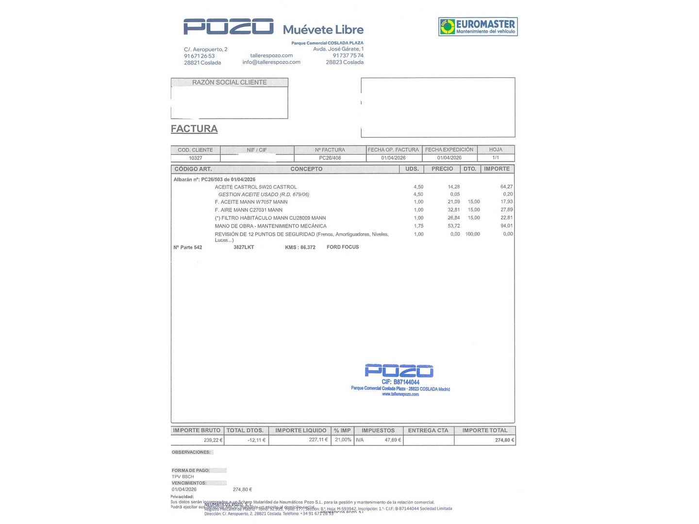 Foto del mantenimiento del Ford Focus FORD Focus 1.0 Ecoboost MHEV Active X SB (125 CV)