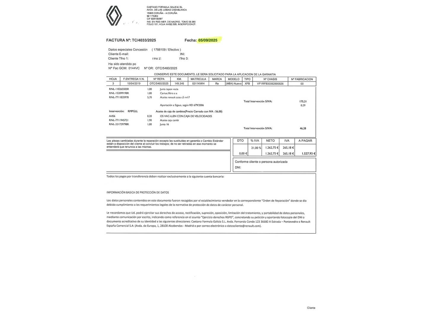 Foto del mantenimiento del Renault Mégane Renault Megane Sport Tourer Limited Blue dCi (95 CV)