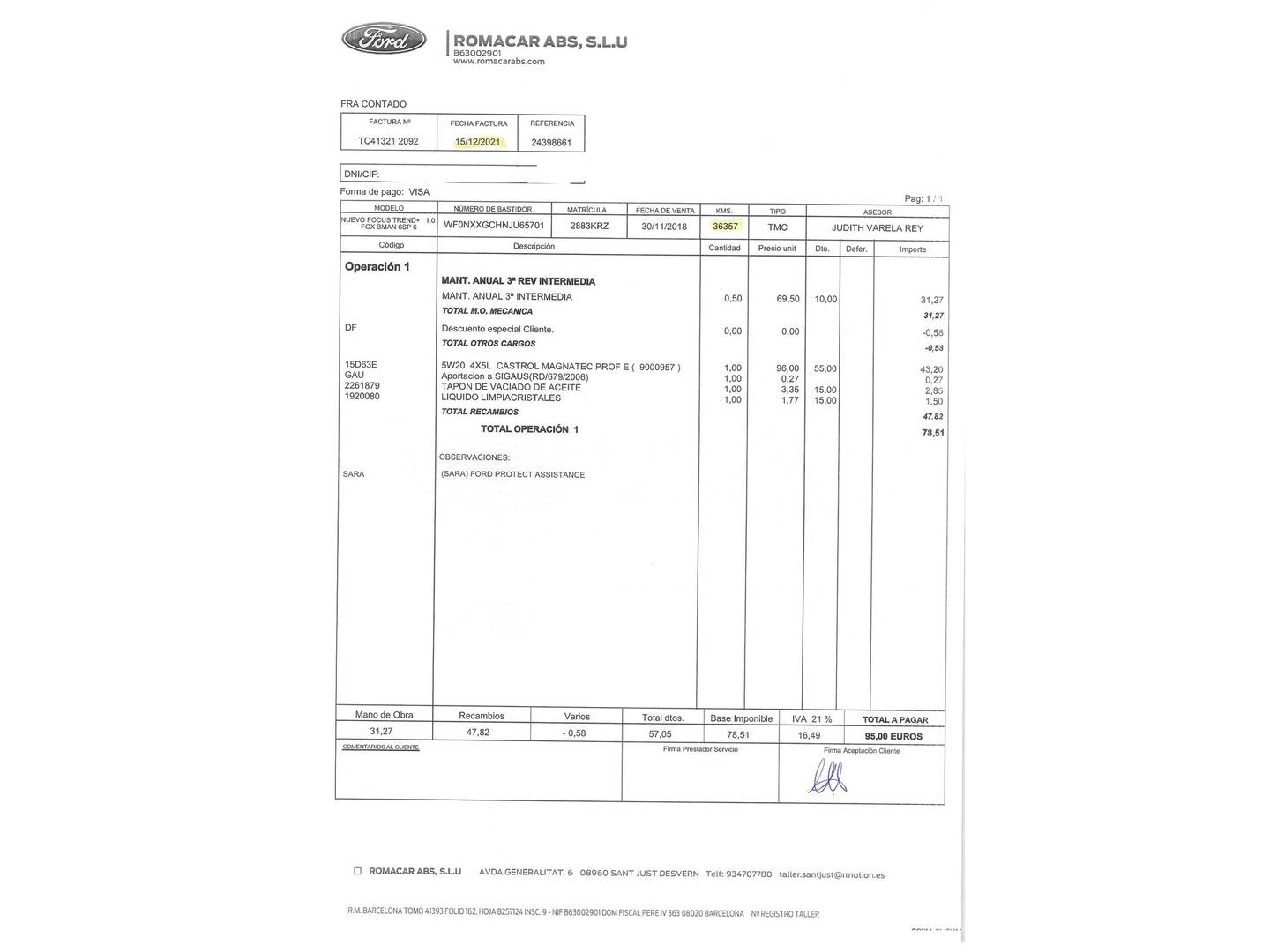 Foto del mantenimiento del Ford Focus Ford Focus 1.0 Ecoboost Trend+ (125 CV)