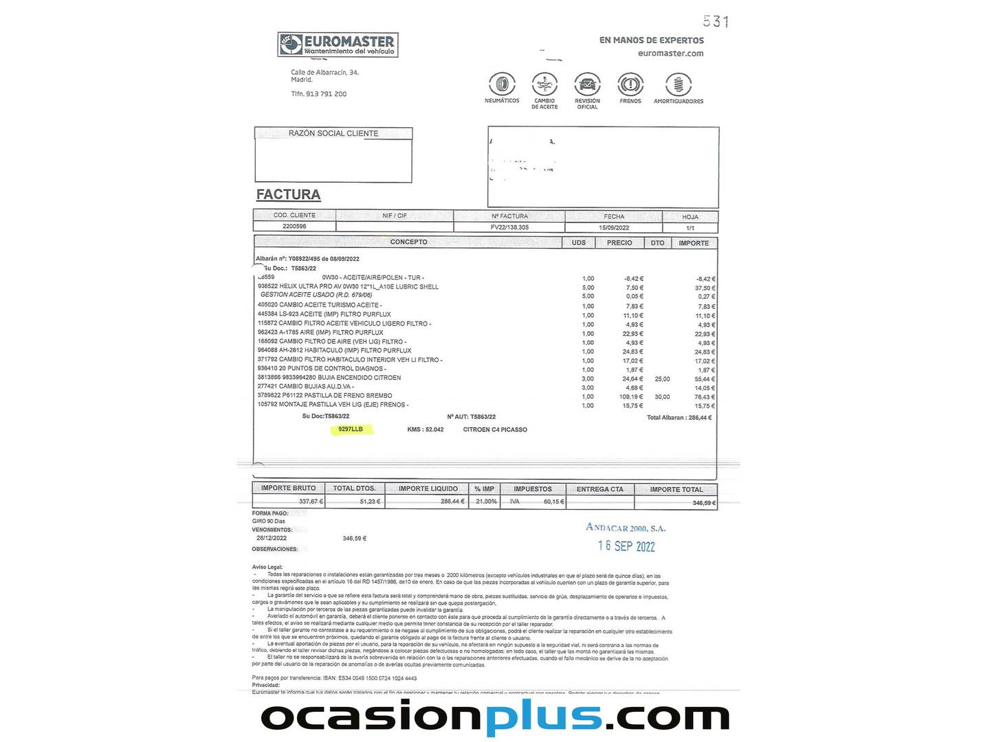 Foto del mantenimiento del Citroën C4 Spacetourer Citroën C4 Spacetourer PureTech 130 S&S Feel EAT8 (130 CV)