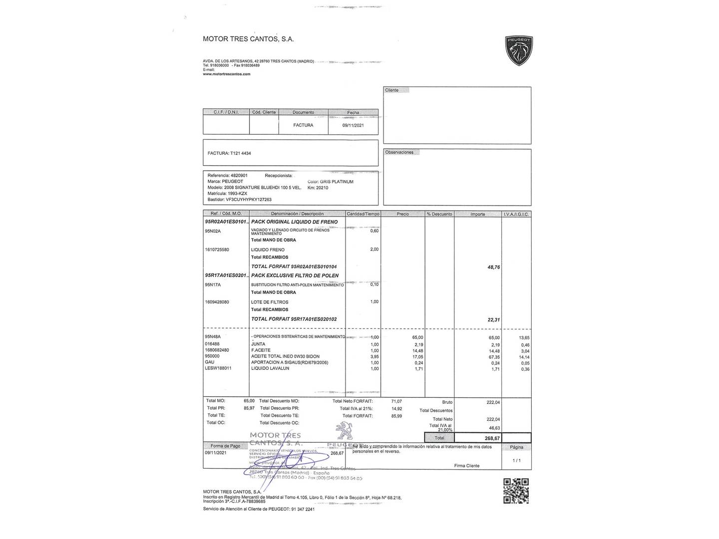 Foto del mantenimiento del Peugeot 2008 Peugeot 2008 BlueHDi 100 Signature (100 CV)