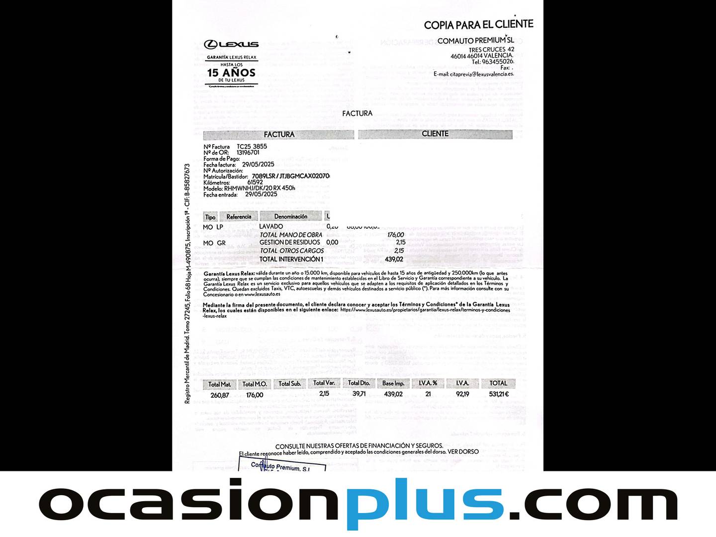 Foto del mantenimiento del Lexus RX Lexus RX 450h Executive (313 CV)